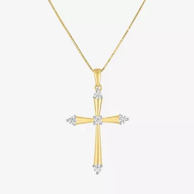 G-H/ I1-I2) Womens 1/ CT. T.W. Lab Grown White Diamond 10K Gold Cross 18 Inch Pendant Necklace