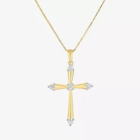 G-H/ I1-I2) Womens 1/ CT. T.W. Lab Grown White Diamond 10K Gold Cross 18 Inch Pendant Necklace
