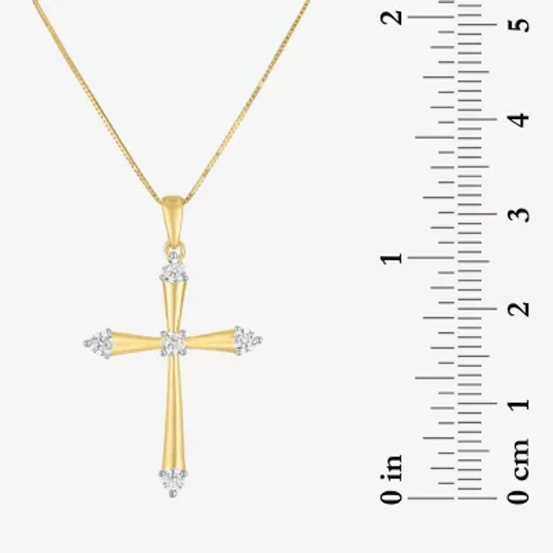 G-H/ I1-I2) Womens 1/ CT. T.W. Lab Grown White Diamond 10K Gold Cross 18 Inch Pendant Necklace