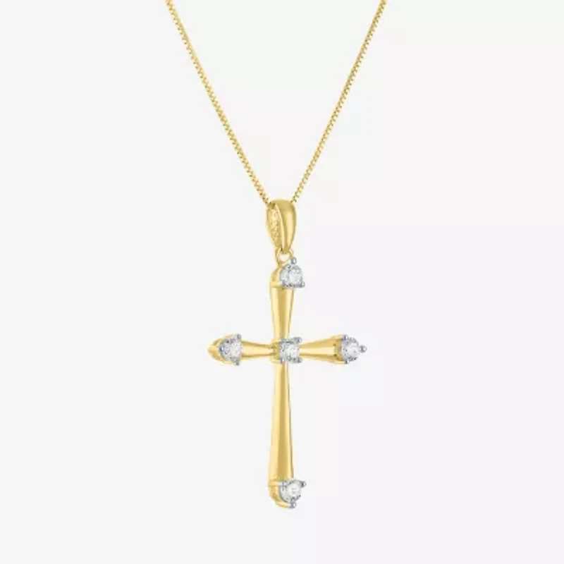 G-H/ I1-I2) Womens 1/ CT. T.W. Lab Grown White Diamond 10K Gold Cross 18 Inch Pendant Necklace