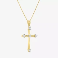 G-H/ I1-I2) Womens 1/ CT. T.W. Lab Grown White Diamond 10K Gold Cross 18 Inch Pendant Necklace