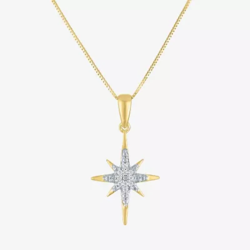 (G-H/I1-I2) North Star Womens Diamond Accent Lab Grown White Diamond 10K Gold Star 18 Inch Pendant Necklace