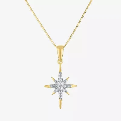 (G-H/I1-I2) North Star Womens Diamond Accent Lab Grown White Diamond 10K Gold Star 18 Inch Pendant Necklace