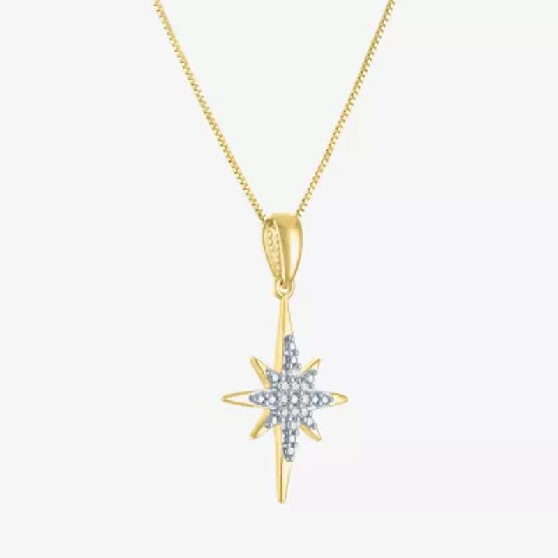 (G-H/I1-I2) North Star Womens Diamond Accent Lab Grown White Diamond 10K Gold Star 18 Inch Pendant Necklace