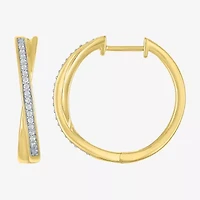 (I1-I2/ G-H) Womens 1/10 CT. T.W. Lab Grown White Diamond 14K Gold Over Silver Sterling Silver 21.9mm Hoop Earrings