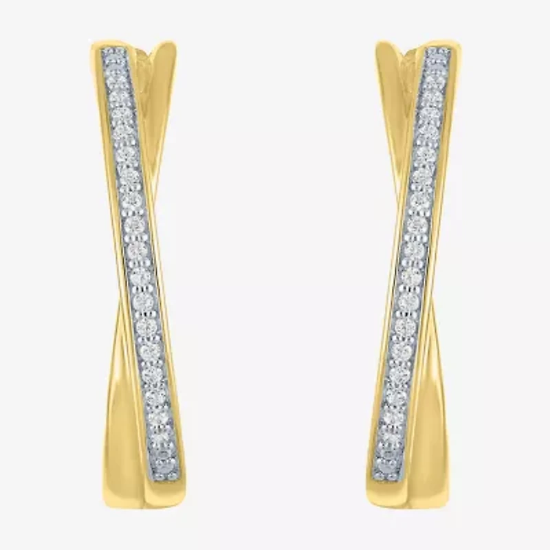 (I1-I2/ G-H) Womens 1/10 CT. T.W. Lab Grown White Diamond 14K Gold Over Silver Sterling Silver 21.9mm Hoop Earrings