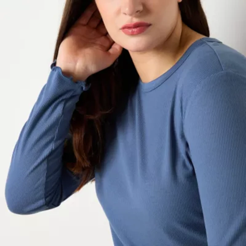 a.n.a Ribbed Womens Crew Neck Long Sleeve T-Shirt