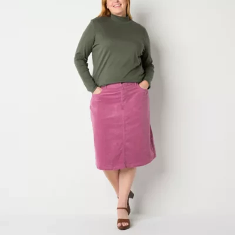 St. John's Bay Womens Mock Neck Long Sleeve Plus T-Shirt