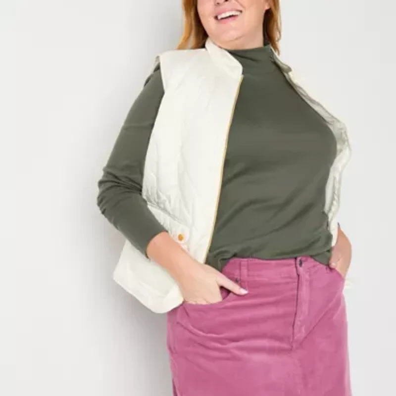 St. John's Bay Womens Mock Neck Long Sleeve Plus T-Shirt