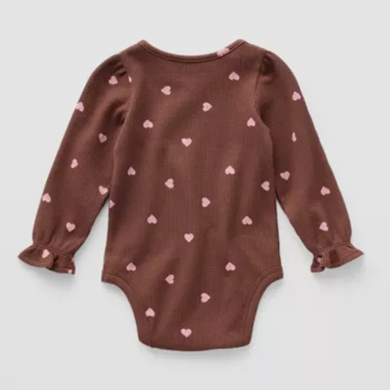 Okie Dokie Waffle Knit Baby Girls Round Neck Long Sleeve Bodysuit