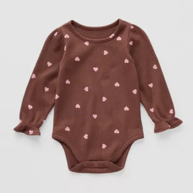 Okie Dokie Waffle Knit Baby Girls Round Neck Long Sleeve Bodysuit