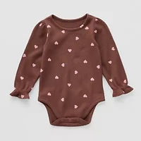Okie Dokie Waffle Knit Baby Girls Round Neck Long Sleeve Bodysuit