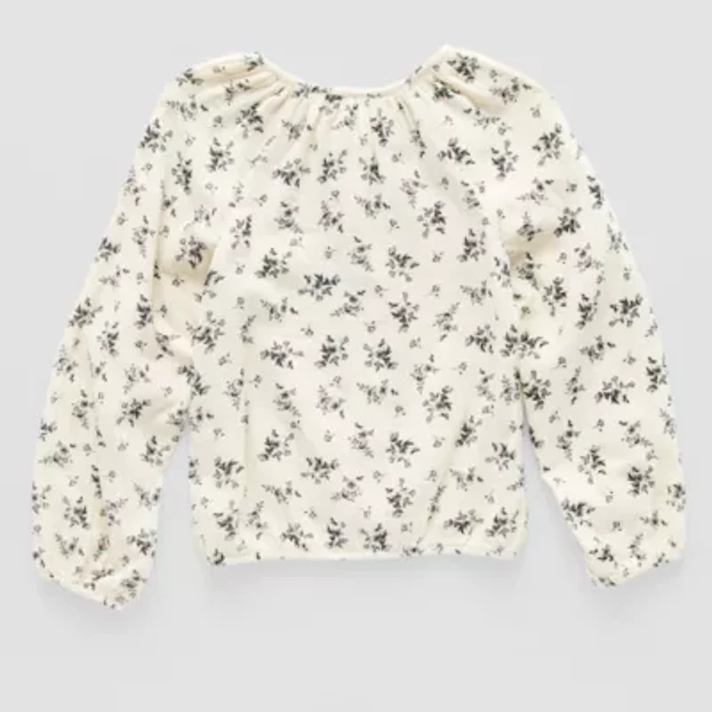 Thereabouts Little & Big Kid Girls Y Neck Long Sleeve Blouse