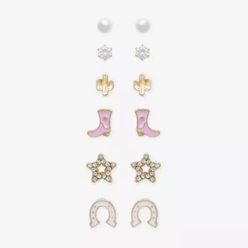 Mixit Womens Cubic Zirconia Simulated Pearl Star 6 Pair Earring Set