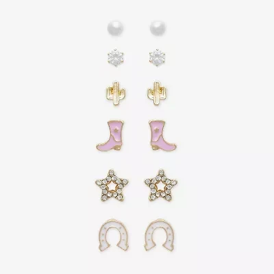 Mixit Womens Cubic Zirconia Simulated Pearl Star 6 Pair Earring Set