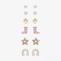 Mixit Womens Cubic Zirconia Simulated Pearl Star 6 Pair Earring Set