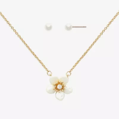 Mixit Womens Cubic Zirconia Simulated Pearl Flower Hypoallergenic 2-pc. Jewelry Set