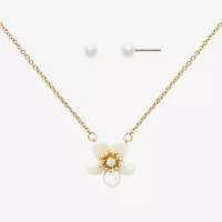 Mixit Womens Cubic Zirconia Simulated Pearl Flower Hypoallergenic 2-pc. Jewelry Set