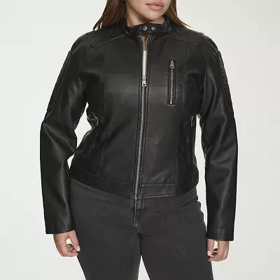 Levi's Womens Faux Leather Wind Resistant Midweight Plus Jacket