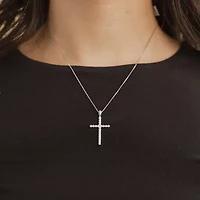 G / Si2) Womens 1/2 CT. T.W. Lab Grown White Diamond 10K Gold Cross 18 Inch Pendant Necklace