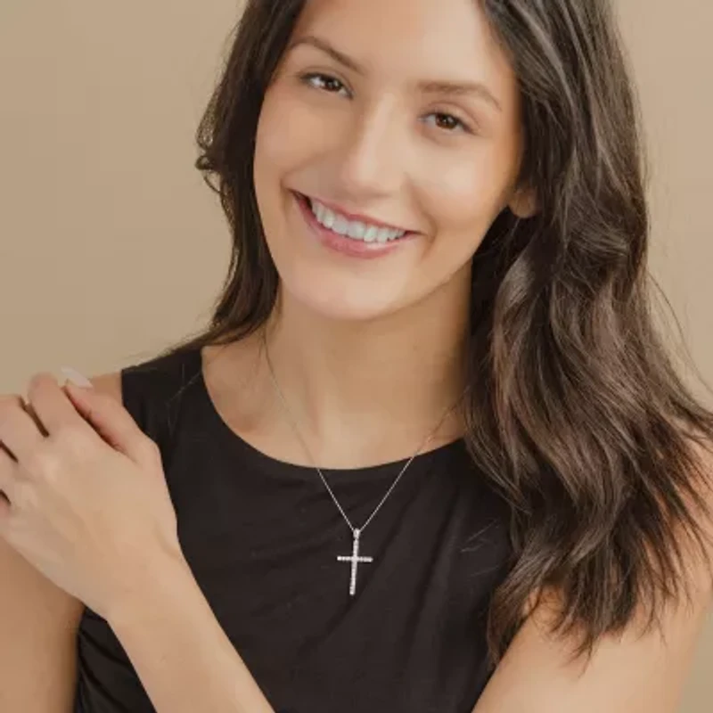G / Si2) Womens 1/2 CT. T.W. Lab Grown White Diamond 10K Gold Cross 18 Inch Pendant Necklace