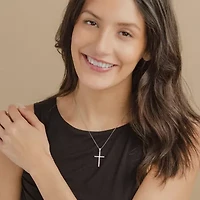 G / Si2) Womens 1/2 CT. T.W. Lab Grown White Diamond 10K Gold Cross 18 Inch Pendant Necklace