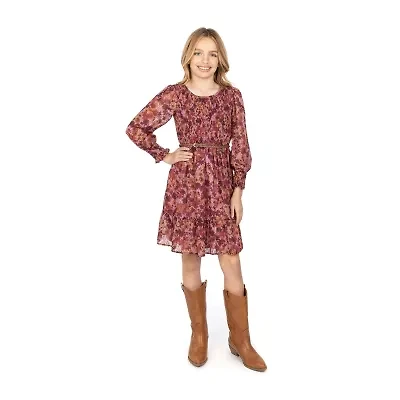 Speechless Big Kid Girls Belted Long Sleeve A-Line Dress