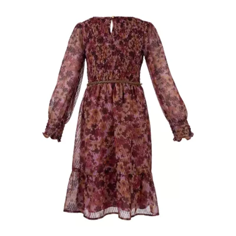 Speechless Big Kid Girls Belted Long Sleeve A-Line Dress