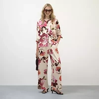 Premier Amour Floral Womens Straight Mid Rise Loose Fit Pull-On Pant