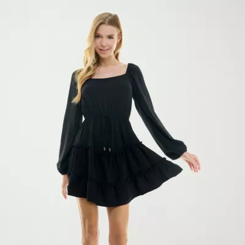City Triangle Womens Long Sleeve Juniors Fit + Flare Dress