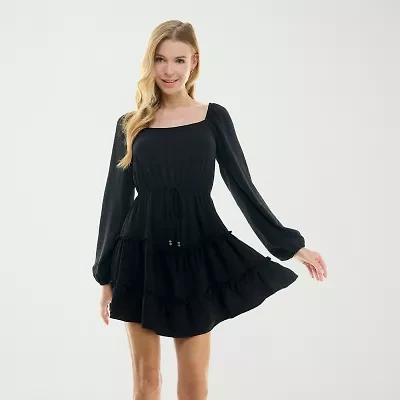 City Triangle Womens Long Sleeve Juniors Fit + Flare Dress