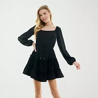 City Triangle Womens Long Sleeve Juniors Fit + Flare Dress