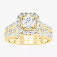 (F /Vs2) Unisex Adult 1 1/2 CT. T.W. Lab Grown White Diamond 10K Gold Side Stone Wedding Bridal Set