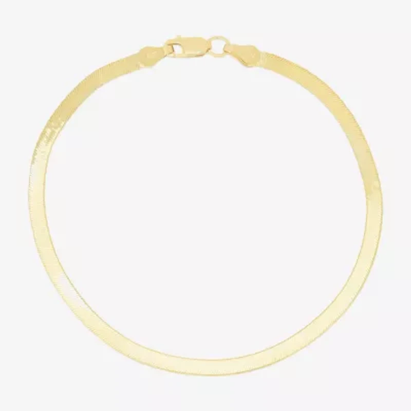 Womens 14K Gold 7 Inch Semisolid Herringbone Chain Bracelet