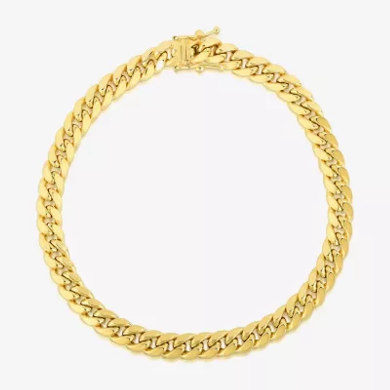 Mens 14K Gold 8 1/2 Inch Hollow Cuban Chain Bracelet