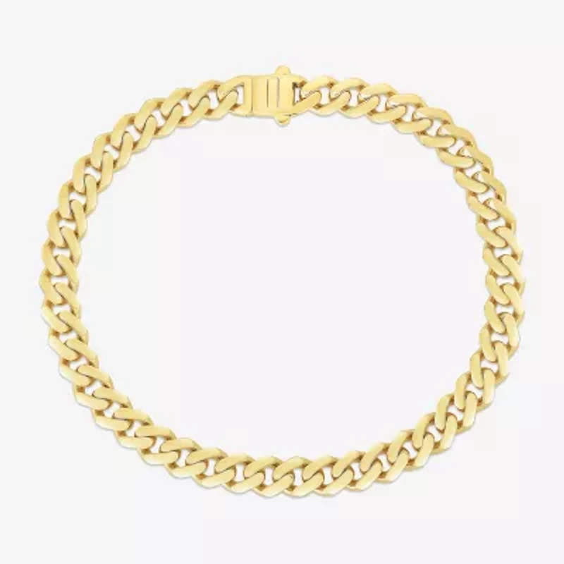Mens 14K Gold 8 Inch Semisolid Cuban Chain Bracelet