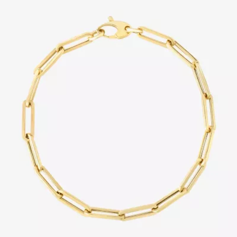 Womens 14K Gold 7.5 Inch Semisolid Paperclip Chain Bracelet