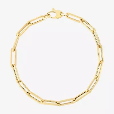 Womens 14K Gold 7.5 Inch Semisolid Paperclip Chain Bracelet