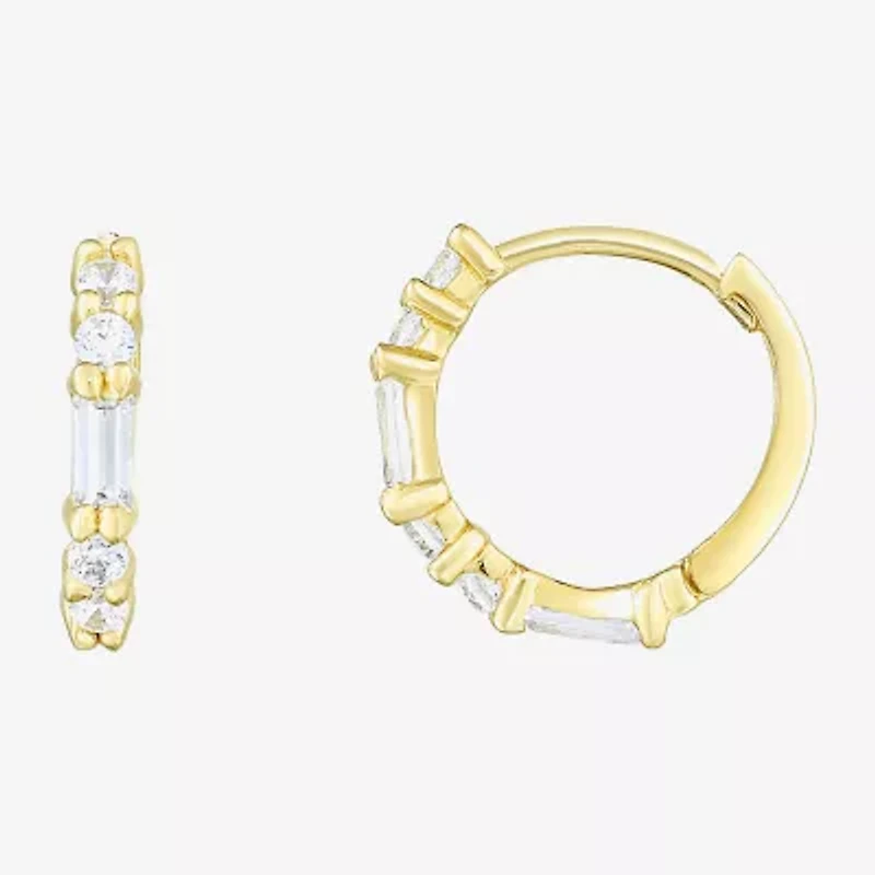 Womens Cubic Zirconia 14K Gold 10.5mm Rectangular Hoop Earrings