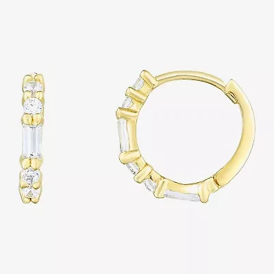 Womens Cubic Zirconia 14K Gold 10.5mm Rectangular Hoop Earrings