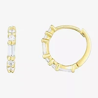 Womens Cubic Zirconia 14K Gold 10.5mm Rectangular Hoop Earrings