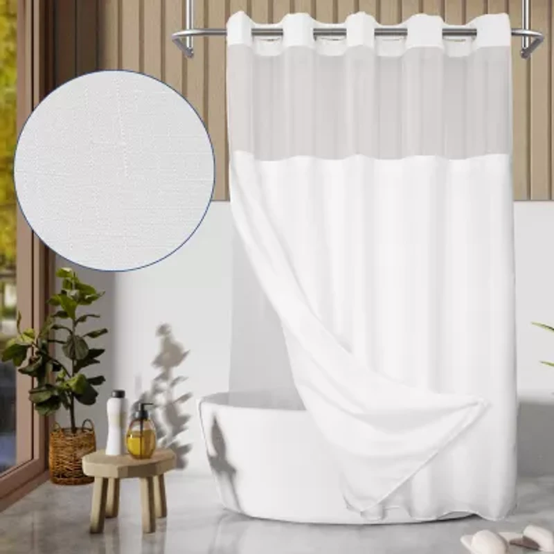 Awesome Home™ No Hook Slub Linen Texture Peva Snap-In Liner Shower Curtain