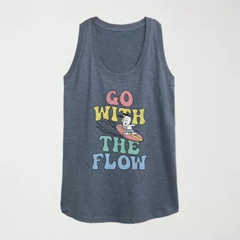 Womens Crew Neck Sleeveless Peanuts Snoopy Tank Top