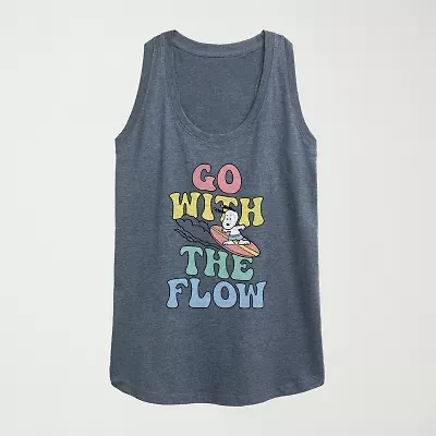 Womens Crew Neck Sleeveless Peanuts Snoopy Tank Top