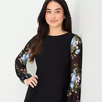 MSK Womens Round Neck Long Sleeve Floral Shift Dress