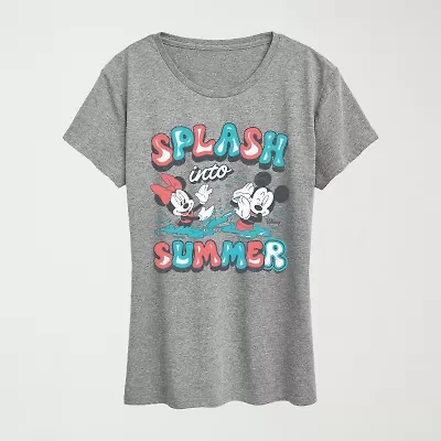 Womens Crew Neck Short Sleeve Regular Fit Mickey Mouse Minnie Graphic T-Shirt