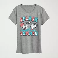 Womens Crew Neck Short Sleeve Regular Fit Mickey Mouse Minnie Graphic T-Shirt