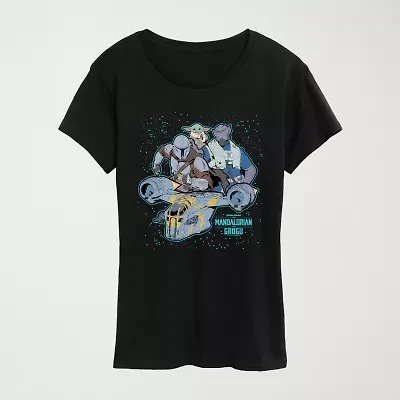 Womens Crew Neck Short Sleeve Regular Fit Baby Yoda Star Wars Graphic T-Shirt
