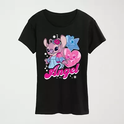 Womens Crew Neck Short Sleeve Regular Fit Lilo & Stitch Graphic T-Shirt