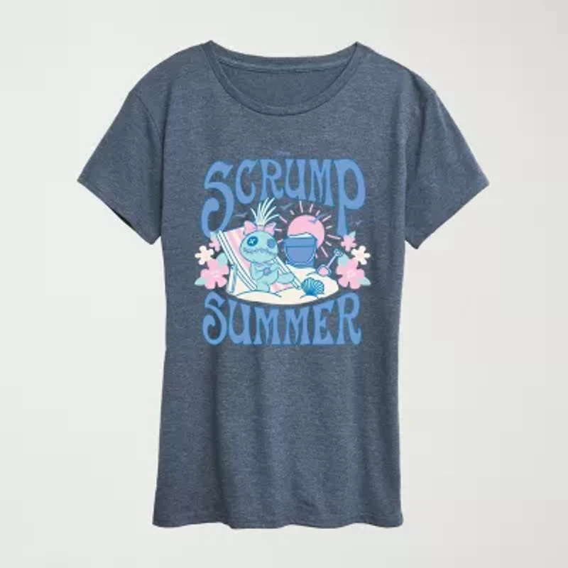 Womens Crew Neck Short Sleeve Regular Fit Lilo & Stitch Graphic T-Shirt
